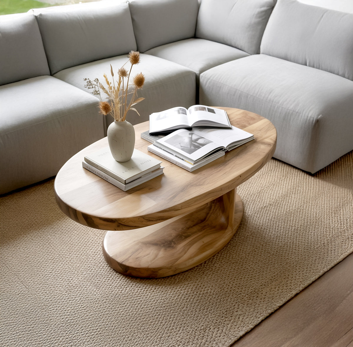 Handcrafted Oval Solid Wood Coffee Table Organic Elegance Meets Everyday Functionality