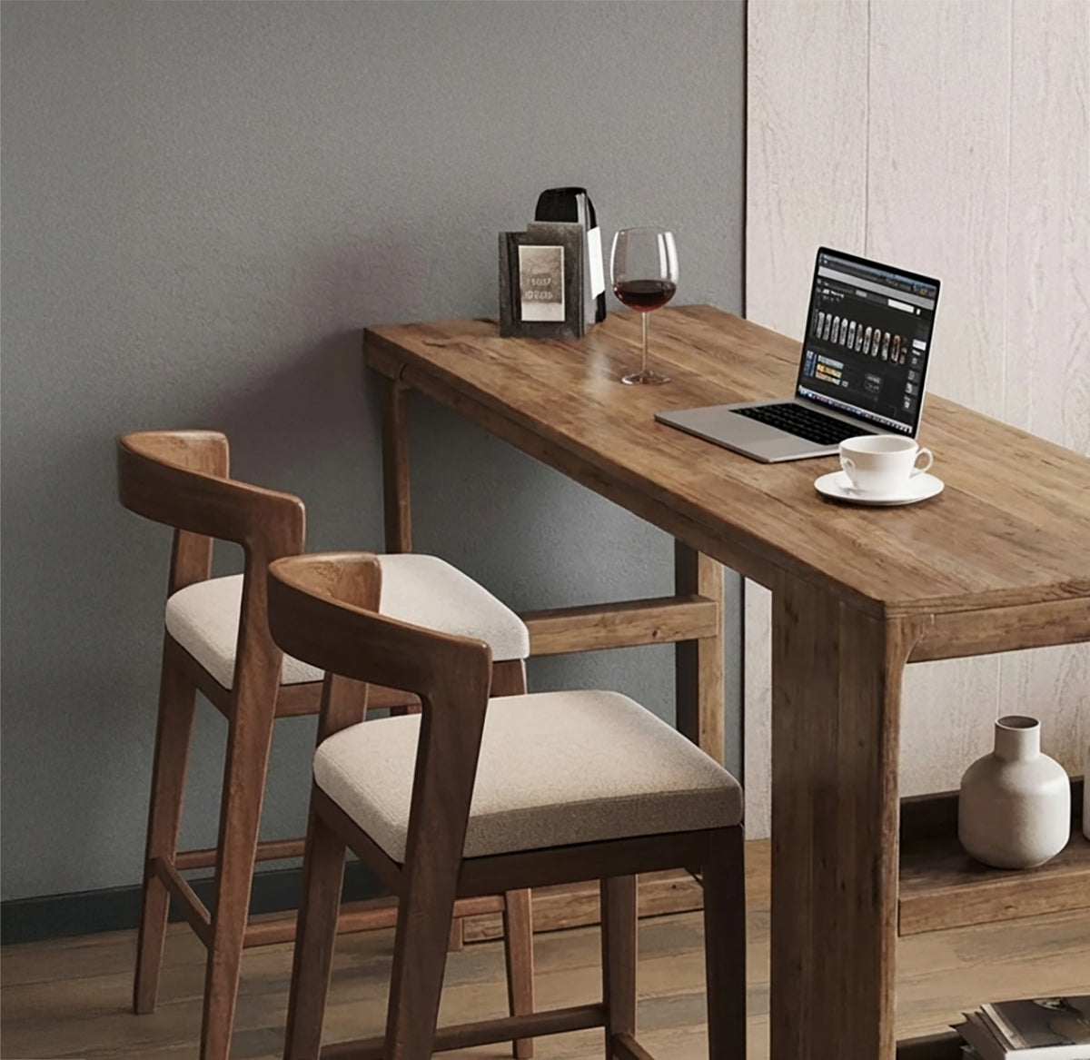 Handcrafted Rustic Solid Wood Bar Table with Live Edge