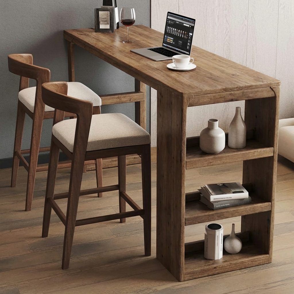 Handcrafted Rustic Solid Wood Bar Table with Live Edge