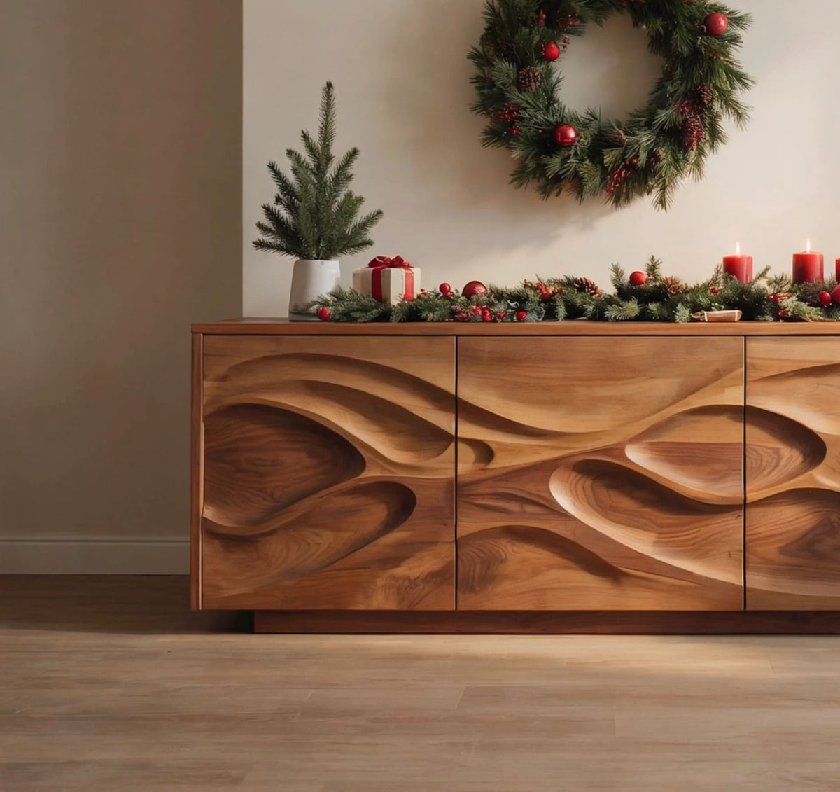 Modern Christmas sideboard in natural solid wood