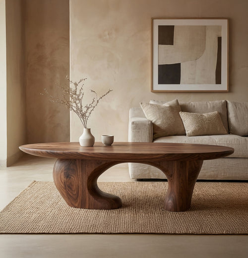 Handcrafted Sculptural Oval Solid Wood Coffee Table-Organic Elegance with Timeless Appeal