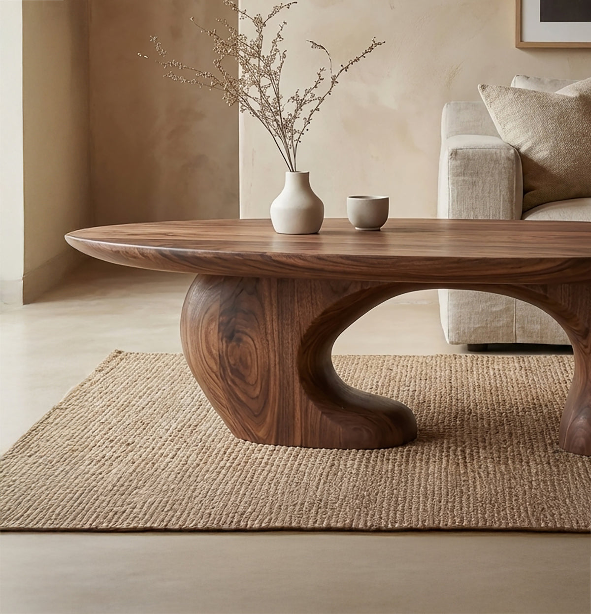 Handcrafted Sculptural Oval Solid Wood Coffee Table-Organic Elegance with Timeless Appeal