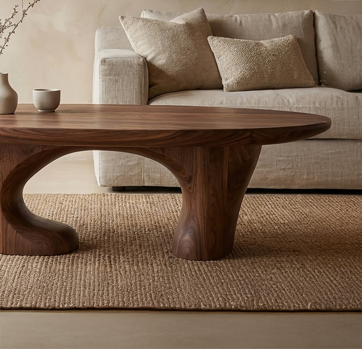 Handcrafted Sculptural Oval Solid Wood Coffee Table-Organic Elegance with Timeless Appeal