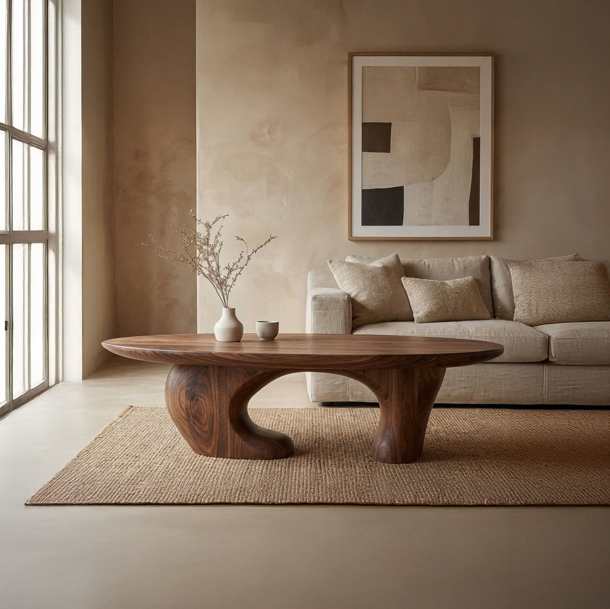 Handcrafted Sculptural Oval Solid Wood Coffee Table-Organic Elegance with Timeless Appeal