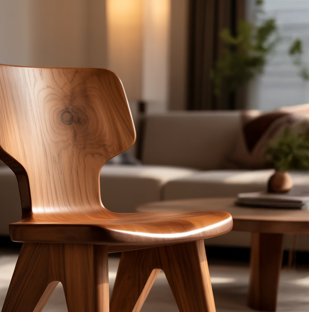 Sculptural solid wood accent chair for modern interiors