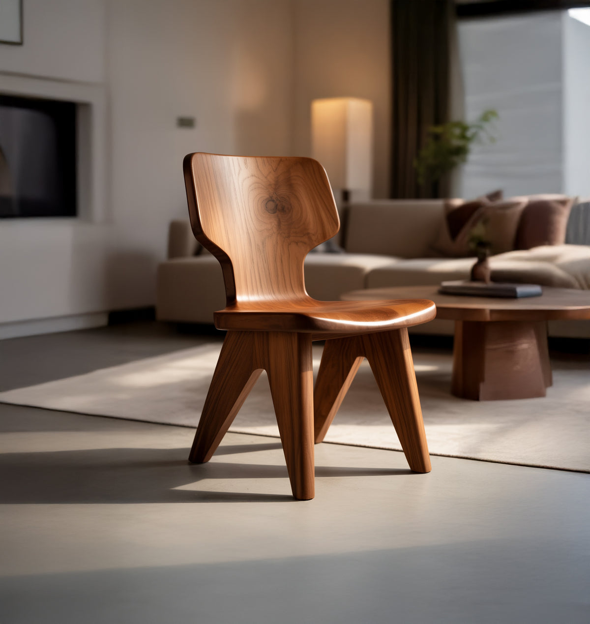 Handcrafted solid wood chair with flowing sculptural silhouette