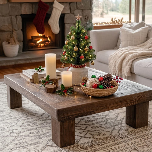 Handcrafted Solid Wood Block Coffee Table for Living Room