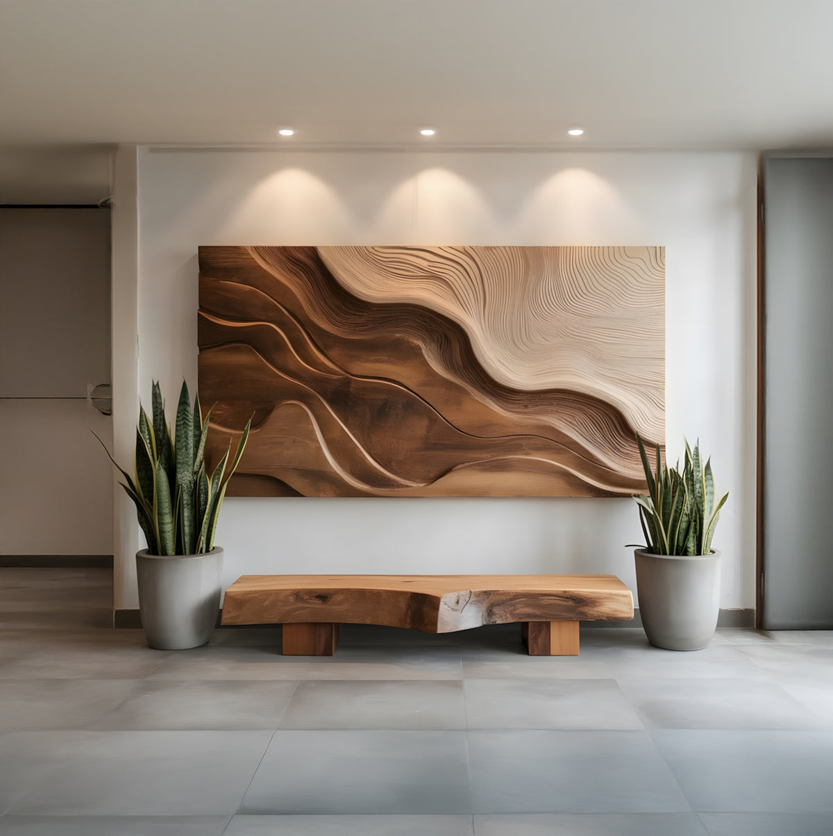 Handcrafted Solid Wood Carved Wall Art-Organic Wave Sculpture