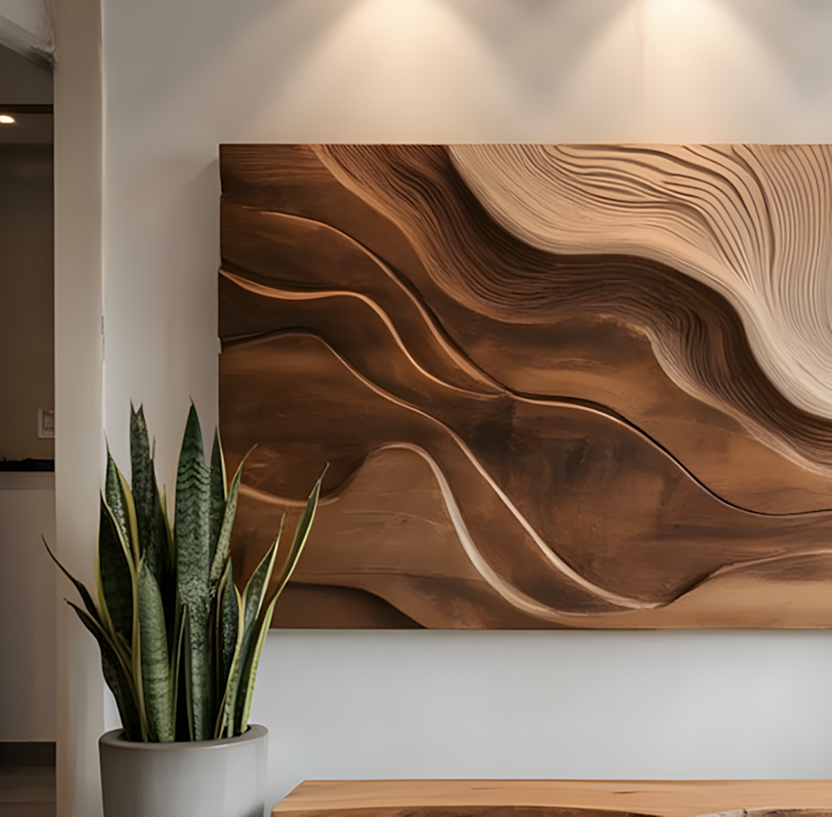 Handcrafted Solid Wood Carved Wall Art-Organic Wave Sculpture