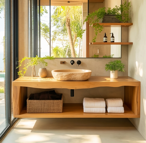 Handcrafted Solid Wood Floating Bathroom Vanity with Organic Live Edge