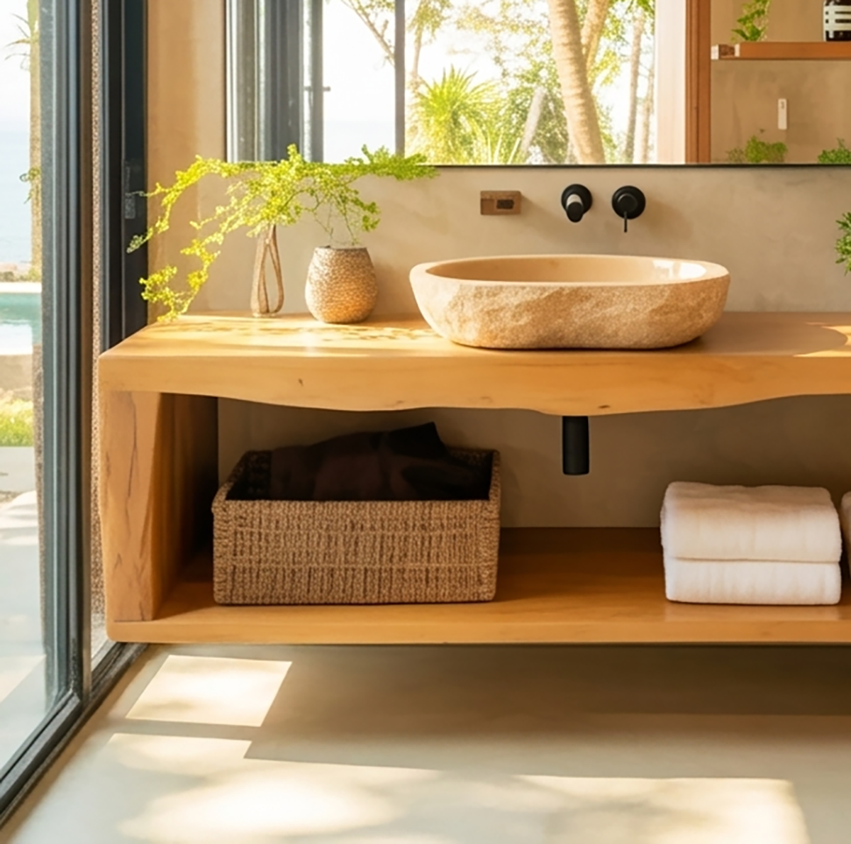 Handcrafted Solid Wood Floating Bathroom Vanity with Organic Live Edge