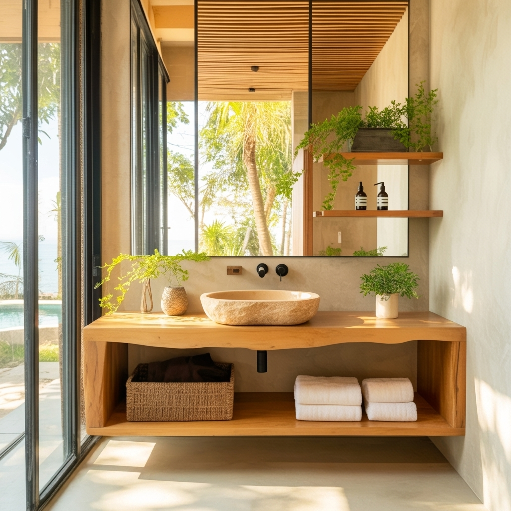 Handcrafted Solid Wood Floating Bathroom Vanity with Organic Live Edge