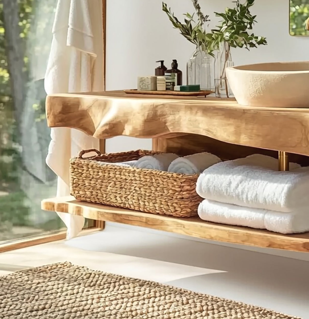 Handcrafted Solid Wood Floating Bathroom Vanity with Shelf