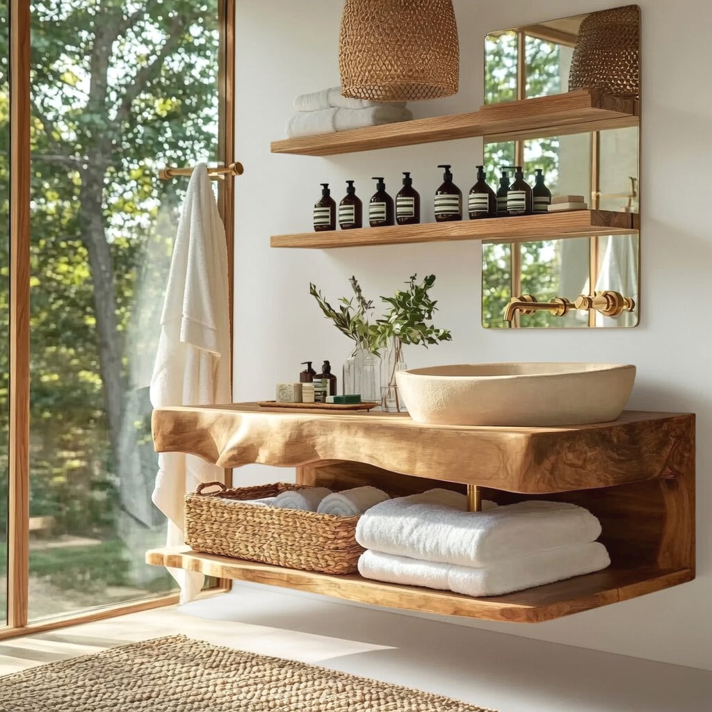 Handcrafted Solid Wood Floating Bathroom Vanity with Shelf
