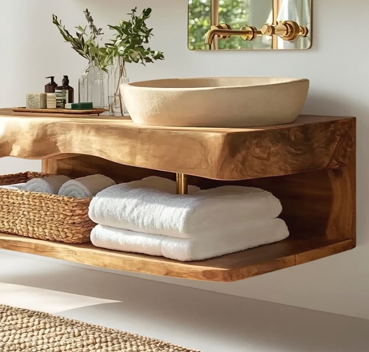 Handcrafted Solid Wood Floating Bathroom Vanity with Shelf