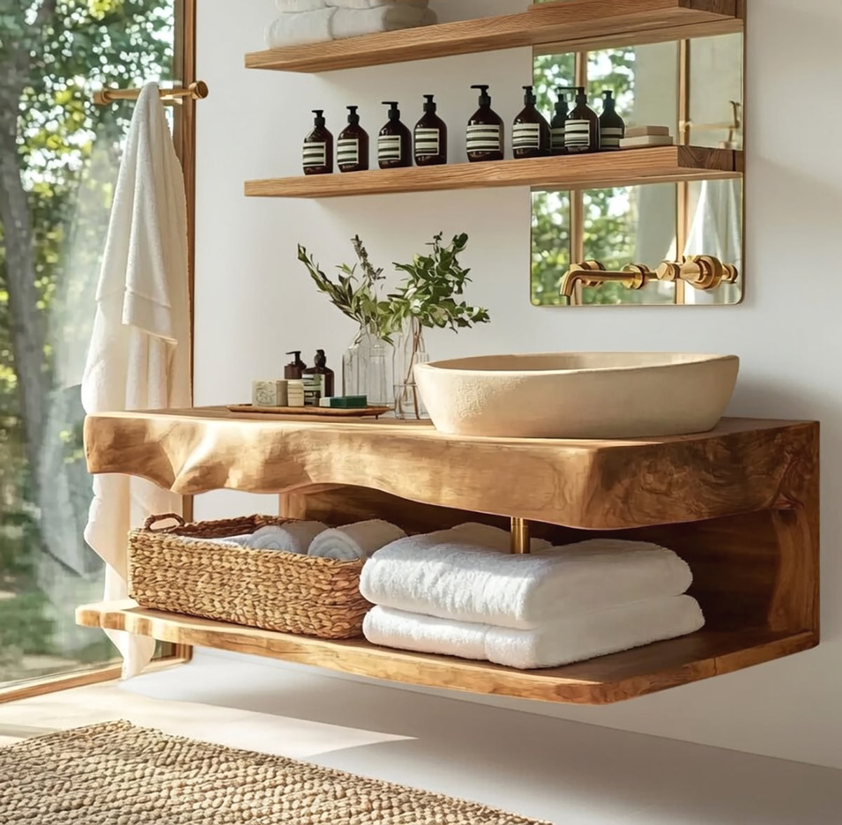 Handcrafted Solid Wood Floating Bathroom Vanity with Shelf