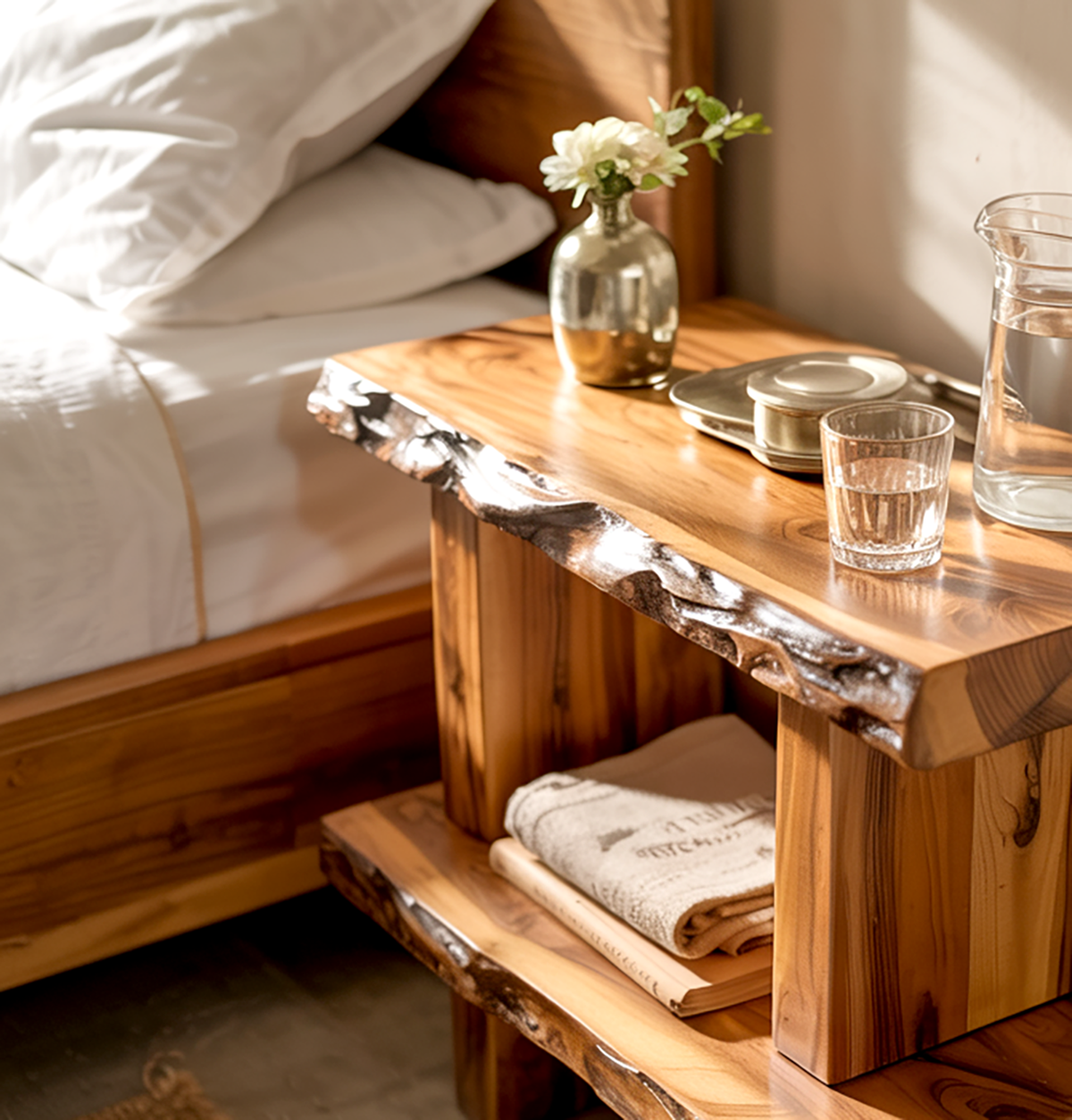 Organic style nightstand for modern bedroom interiors