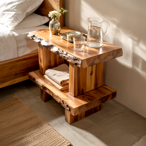 Handcrafted Solid Wood Live Edge Nightstand – Organic Two-Tier Bedside Table