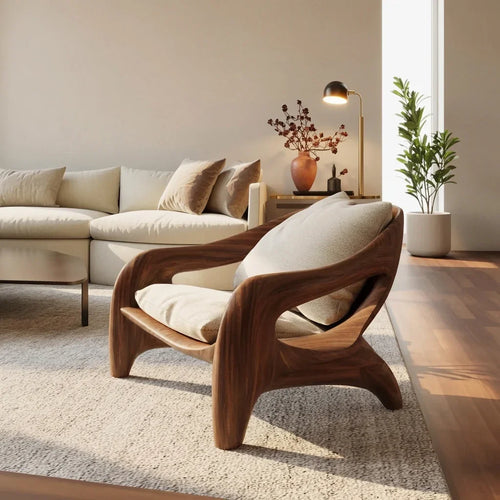 Handcrafted Solid Wood Lounge Chair - Artisan Sculptural Accent Seating