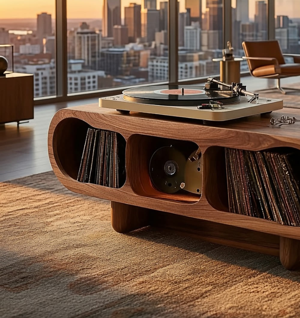 Handmade vinyl record organizer in solid wood