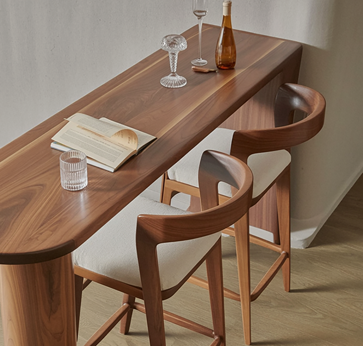 Handcrafted Solid Wood Sculptural Dining/Bar Table – Fluid Organic Design