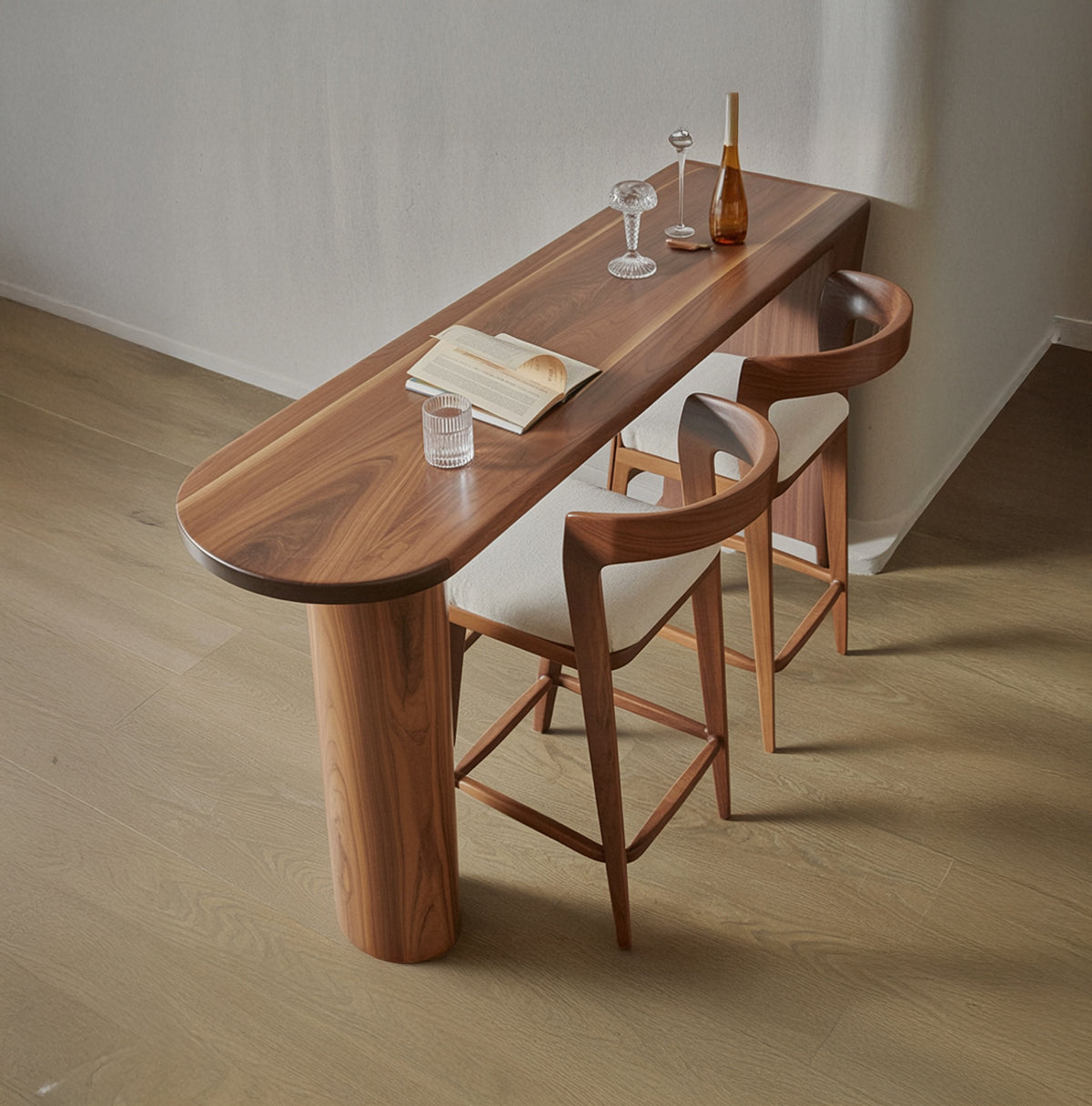 Sculptural solid wood dining table with fluid organic design