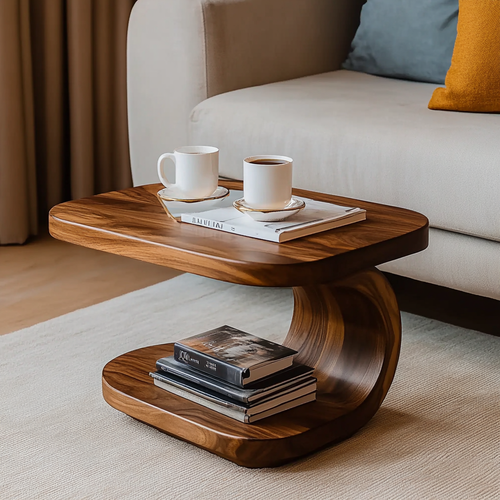 Handcrafted Solid Wood Sculptural End Table Artistic Elegance with Everyday Functionality