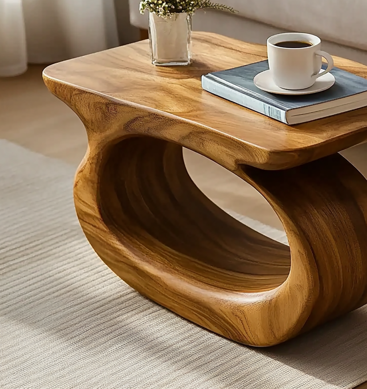 Handcrafted Solid Wood Sculptural End Table Artistic Elegance with Everyday Functionality
