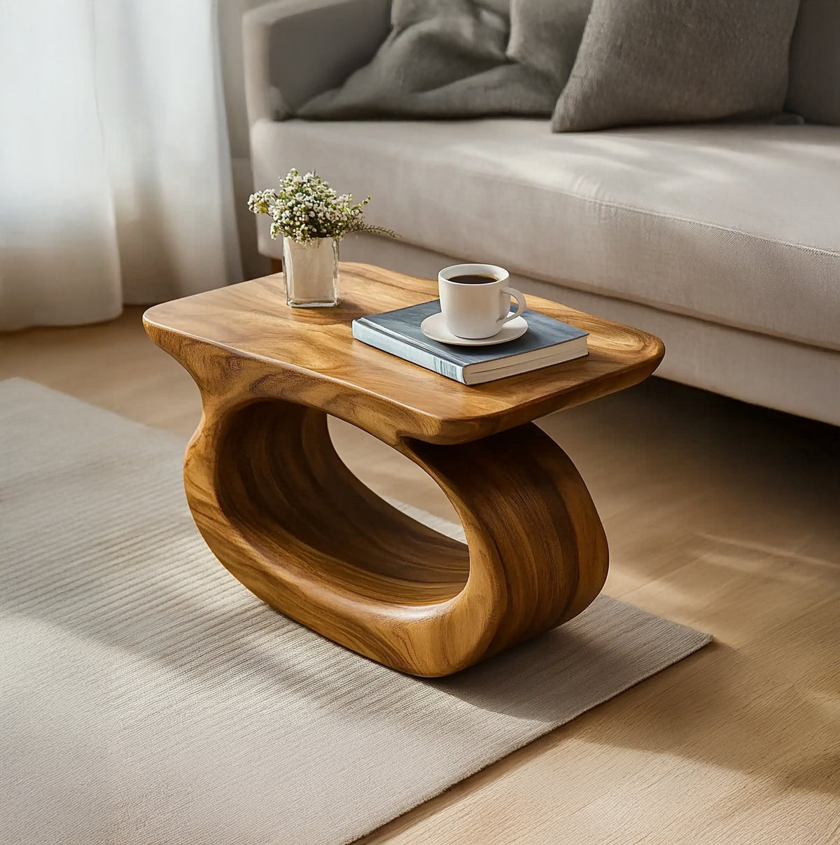 Handcrafted Solid Wood Sculptural End Table Artistic Elegance with Everyday Functionality