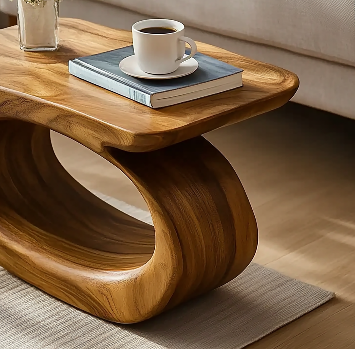 Handcrafted Solid Wood Sculptural End Table Artistic Elegance with Everyday Functionality