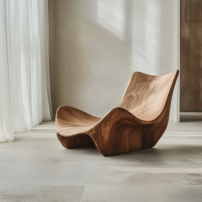 Solid wood accent chair with artistic organic form