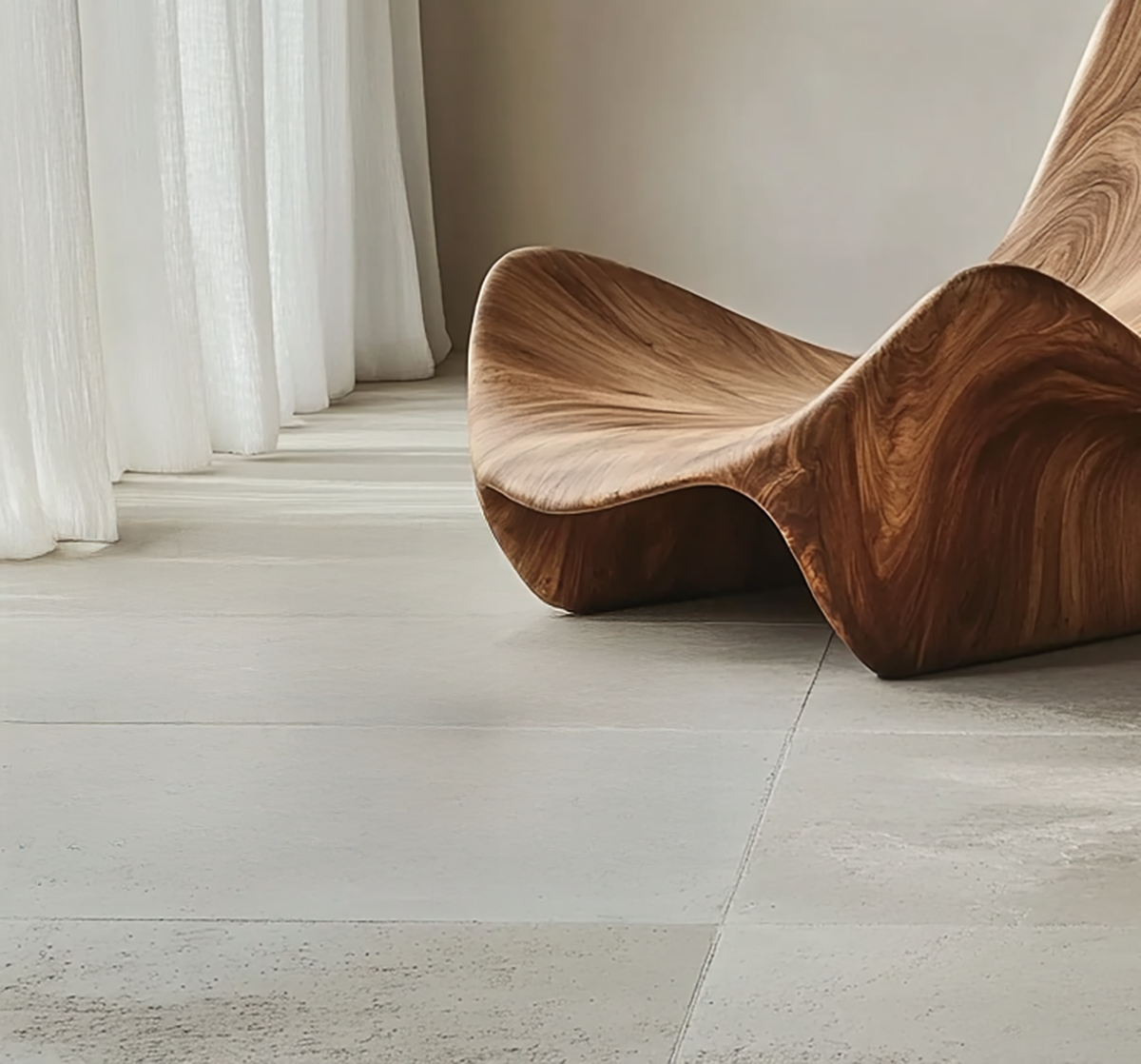 Organic wave wood chair for modern living room seating