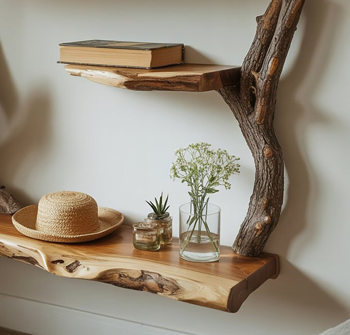 Handcrafted Tree Bookshelf Wall Mounted Sculptural Solid Wood Shelf