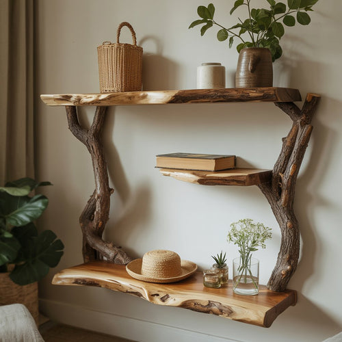 Handcrafted Tree Bookshelf Wall Mounted Sculptural Solid Wood Shelf