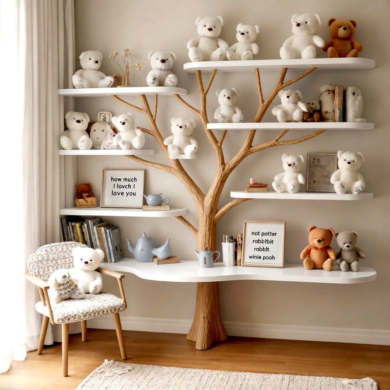 Handcrafted Tree Shaped Bookshelf Organic Wood Nursery Decor Baby Room Gift