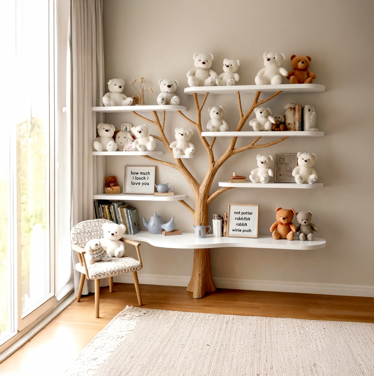 Handcrafted Tree Shaped Bookshelf Organic Wood Nursery Decor Baby Room Gift