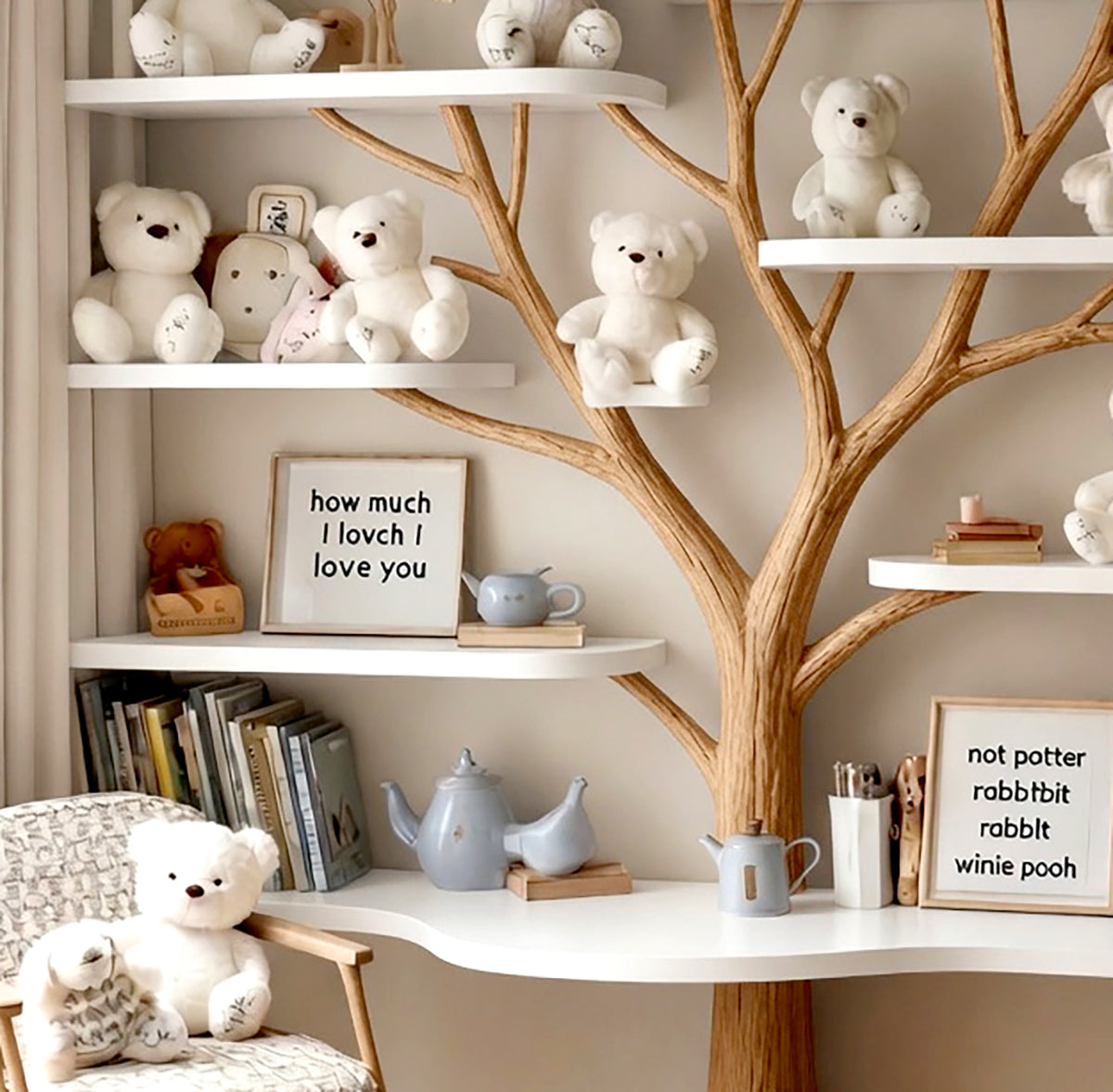 Handcrafted Tree Shaped Bookshelf Organic Wood Nursery Decor Baby Room Gift