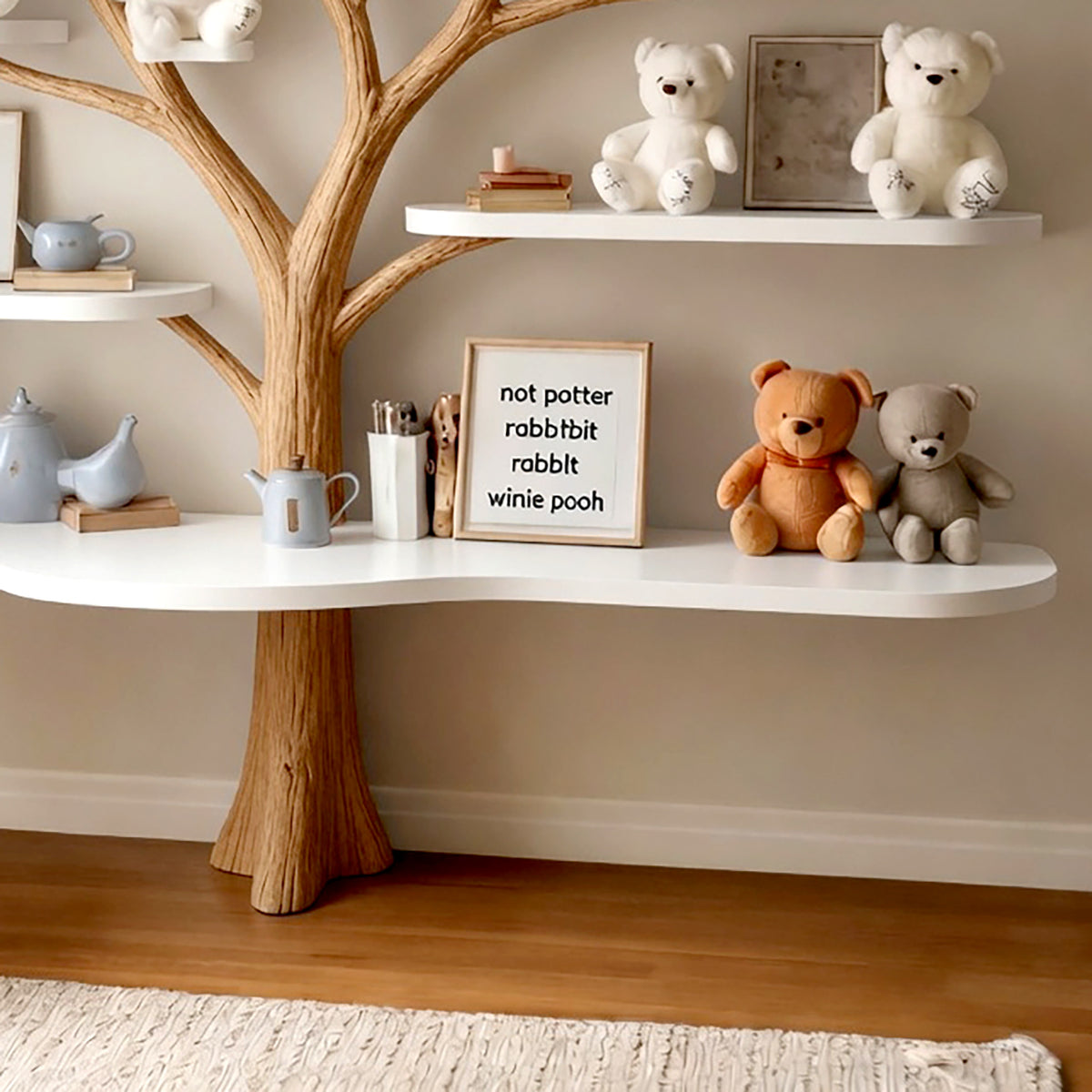 Handcrafted Tree Shaped Bookshelf Organic Wood Nursery Decor Baby Room Gift