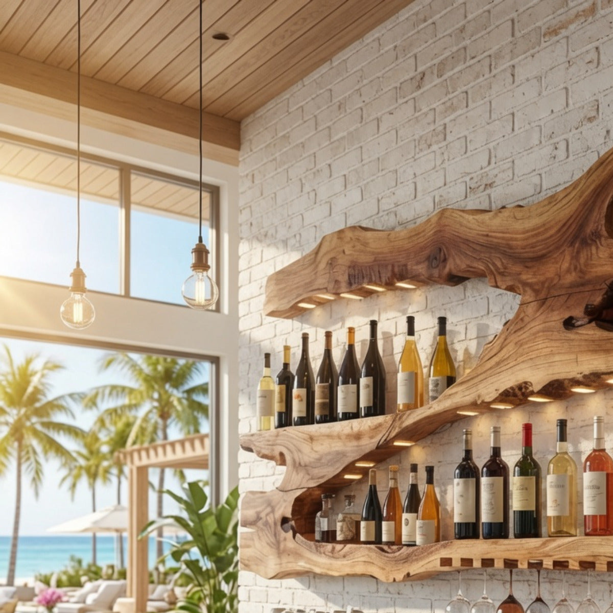 Rustic solid wood wine holder for wall display