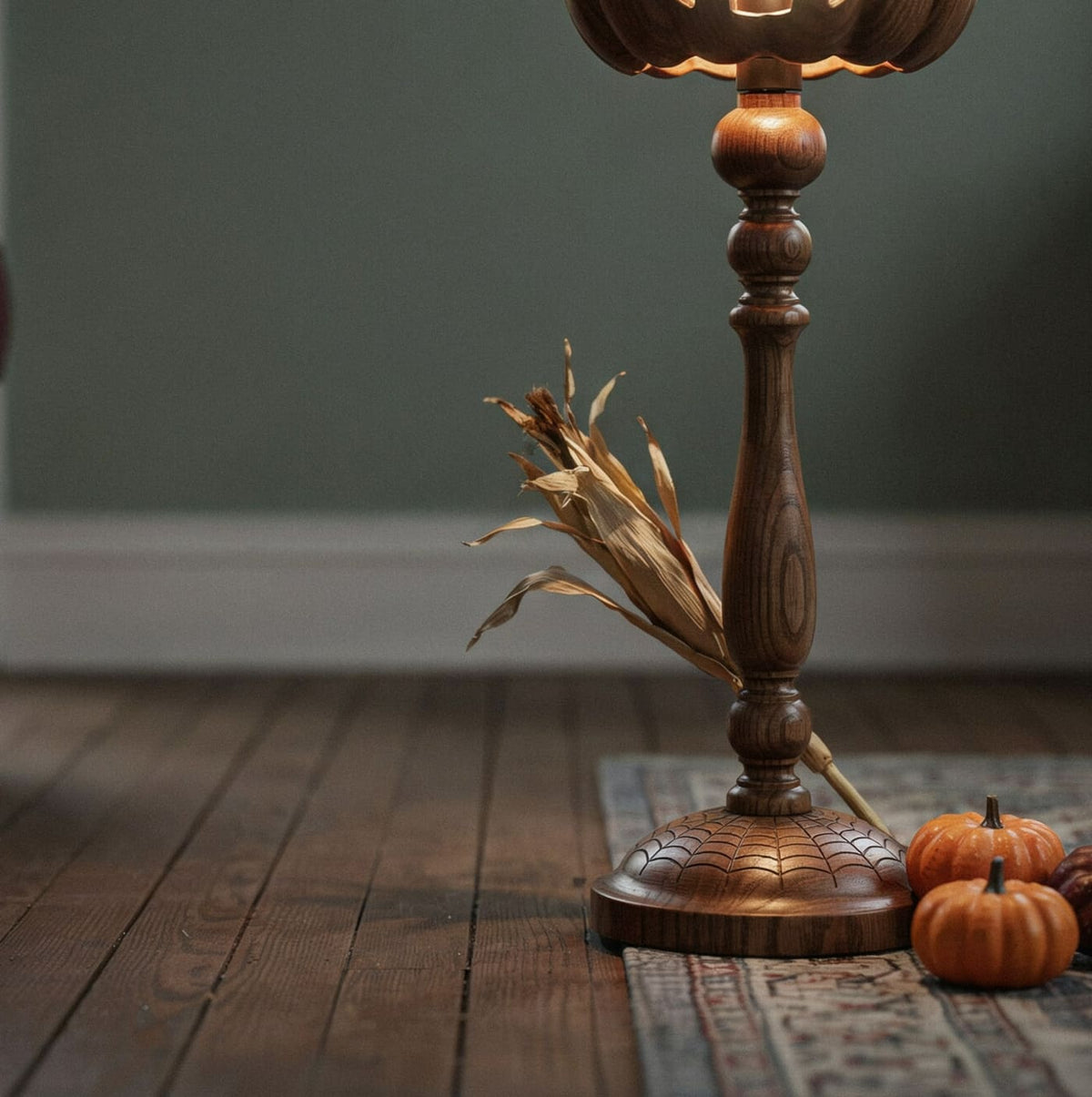 Rustic solid wood Jack-o'-lantern standing lamp