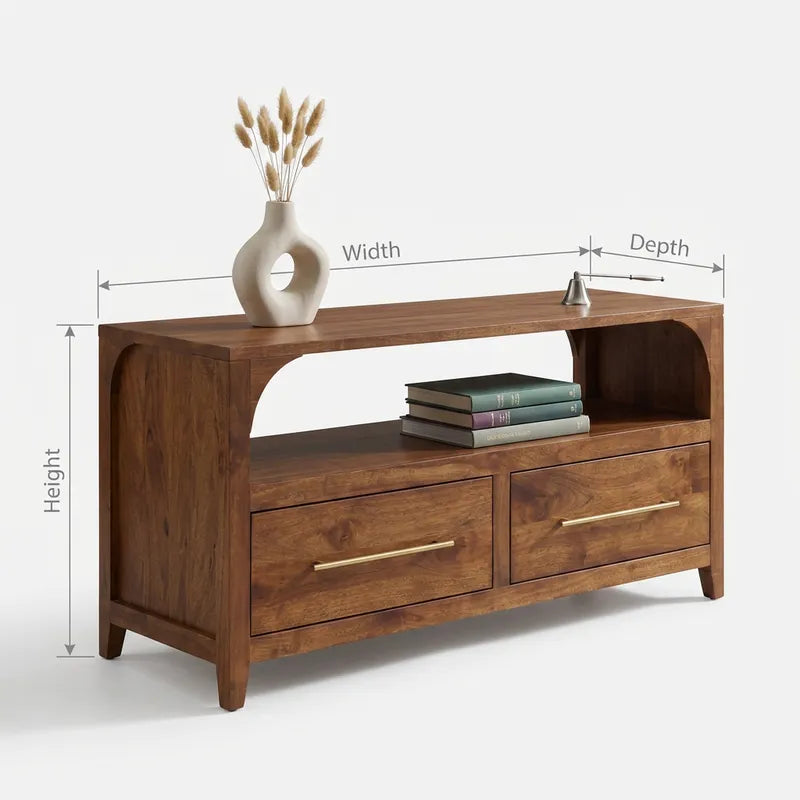 Handcrafted Arched Solid Wood TV Stand & 2-Drawer Media Entertainment Console