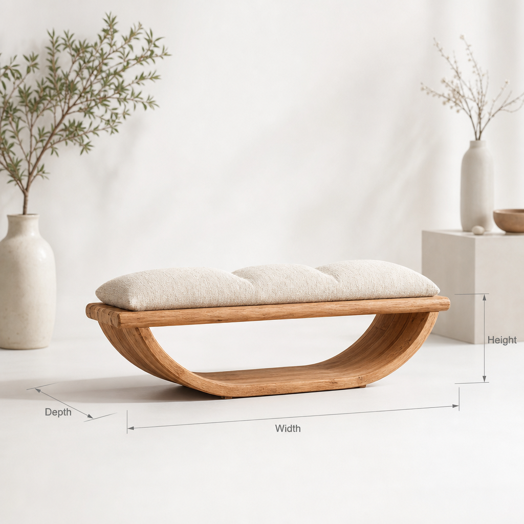 Modern handcrafted curved wood bench solid wood entryway seating for home decor