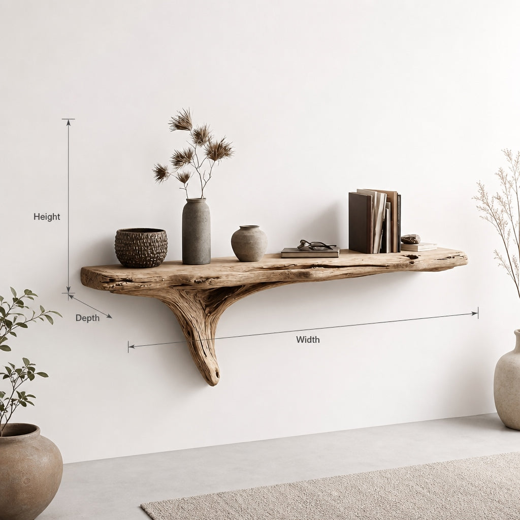 Handcrafted Floating Shelf – Natural Edge Wood Storage for Living Room