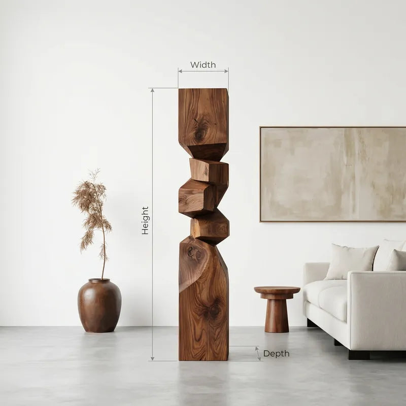 Handcrafted Geometric Solid Wood Stacked Sculpture