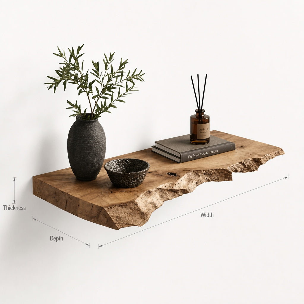 Handcrafted Live Edge Floating Bar Shelf – Rustic Solid Wood Wall Bar for Kitchen or Home