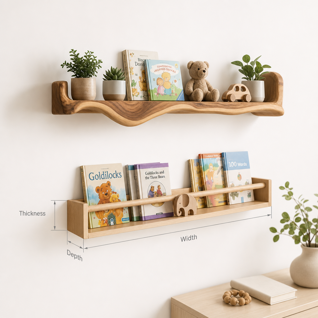 Handcrafted Live Edge Floating Shelf for Nursery – Natural Solid Wood Decor for Kids' Rooms & Playrooms