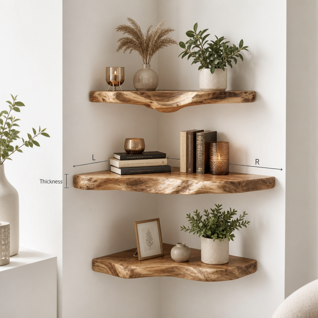 Handcrafted Live Edge Solid Wood Floating Shelf – Rustic Driftwood Wall Shelf