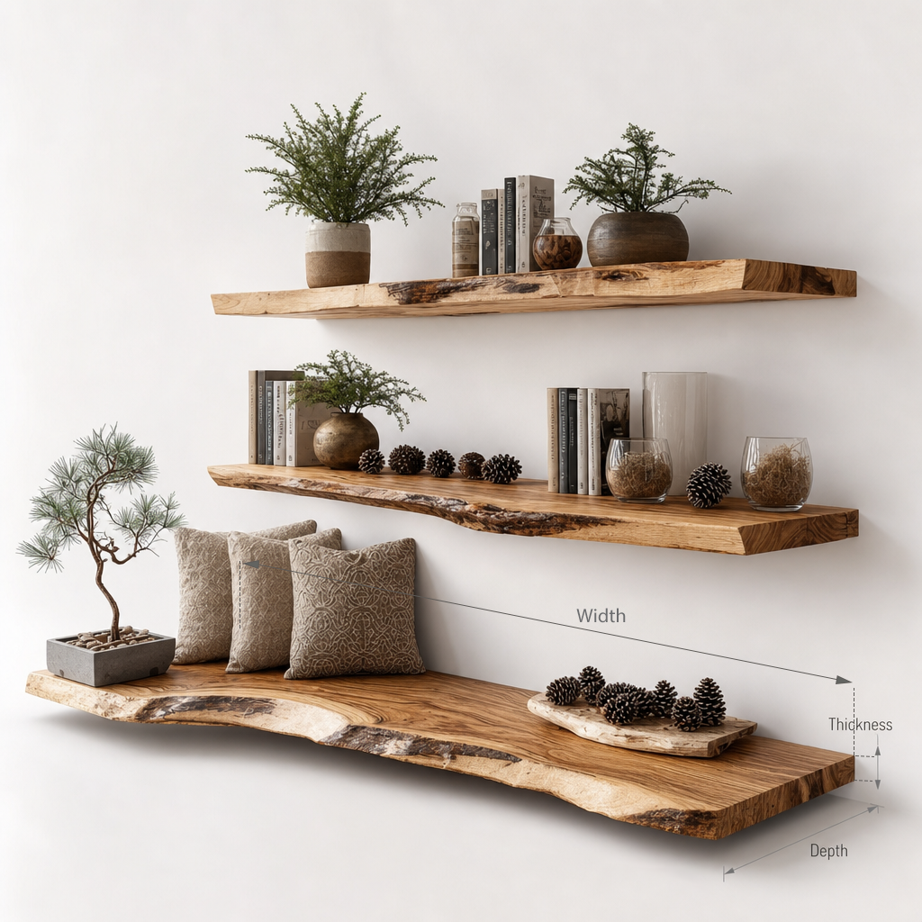 Handcrafted Live Edge Solid Wood Wall Shelves – Rustic Floating Decor