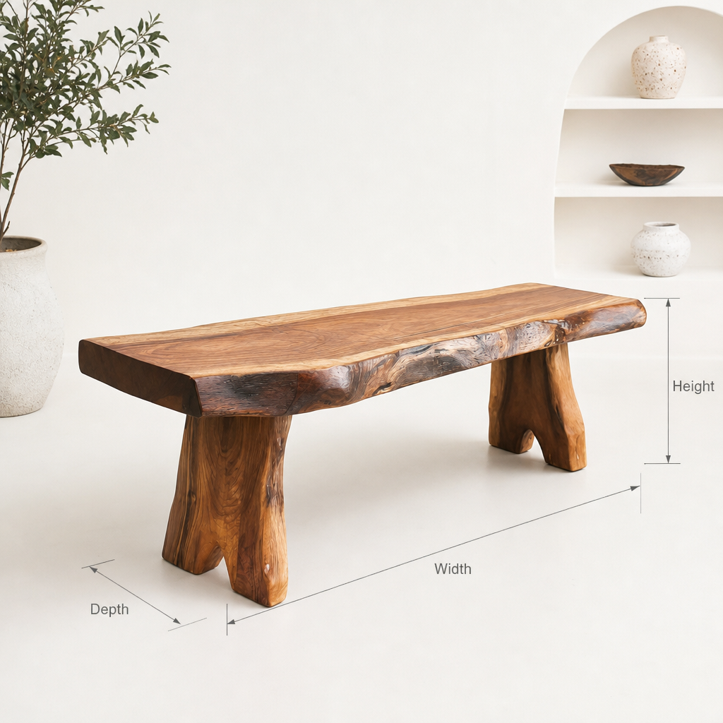 Handcrafted Live Edge Walnut Bench – Rustic Solid Wood Entryway & Dining Seat