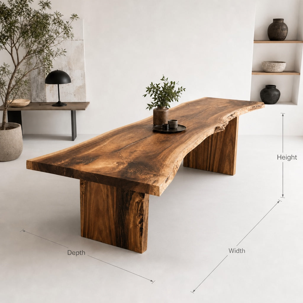 Handcrafted Live Edge Wood Dining Table – Premium Solid Wood Slab with Natural Organic Shape